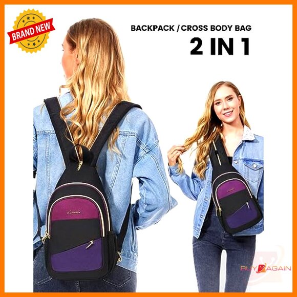 Water-Resistant Sling Backpack Crossbody Bag Convertible Daypack Travel - Picture 3 of 6